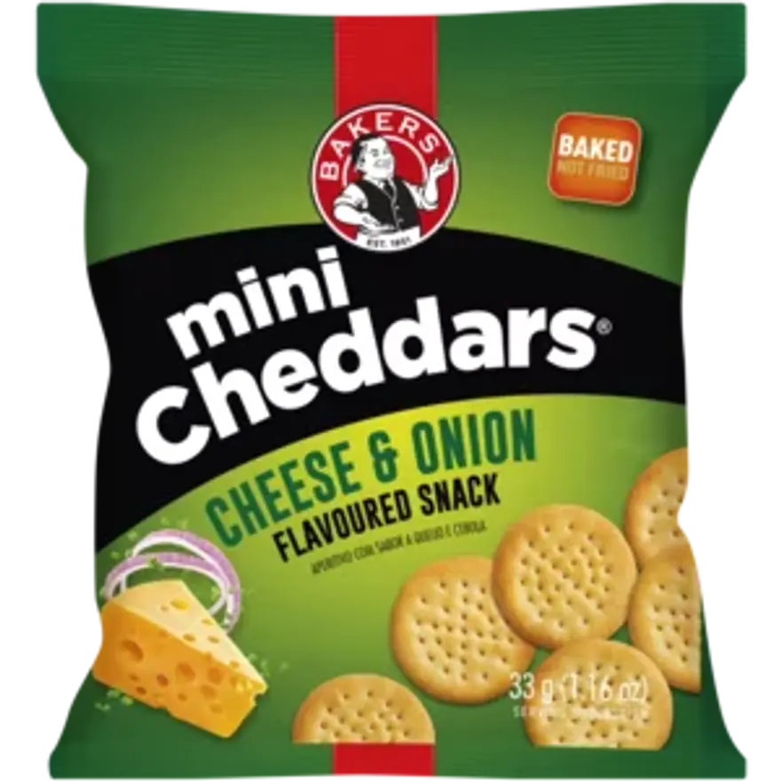 Bakers Mini Cheddas Kaas & Ui Snack 33g